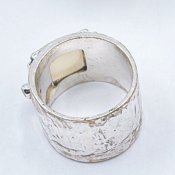 Vintage 925 Sterling Silver Ring With Iridescent Mother Of Pearl Square Gemstone - Picture 8 of 8